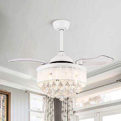 36" Modern Crystal Chandelier 3-Blade Ceiling Fan with Remote