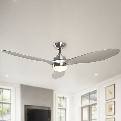 56" Nickel Modern ABS 3-Blade LED Ceiling Fan with Light and Remote