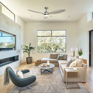 56" Nickel Modern ABS 3-Blade LED Ceiling Fan with Light and Remote