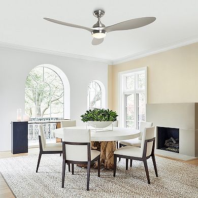56" Nickel Modern ABS 3-Blade LED Ceiling Fan with Light and Remote