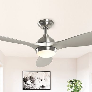 56" Nickel Modern ABS 3-Blade LED Ceiling Fan with Light and Remote