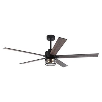 65" Black Wooden 5-Blade Industrial Ceiling Fan with Light and Remote