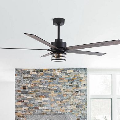 65" Black Wooden 5-Blade Industrial Ceiling Fan with Light and Remote
