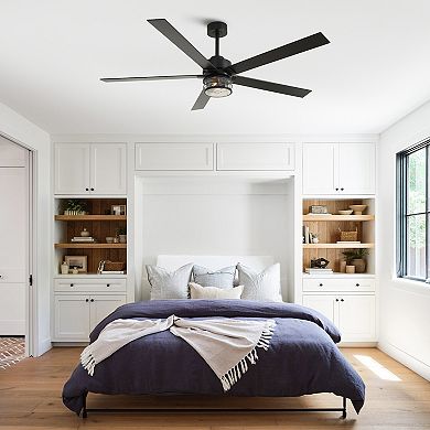 65" Black Wooden 5-Blade Industrial Ceiling Fan with Light and Remote