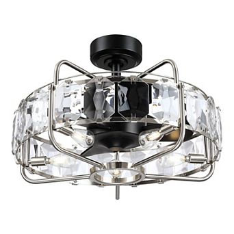 23" Modern 3-Blade Crystal Caged Chandelier Ceiling Fan with Remote