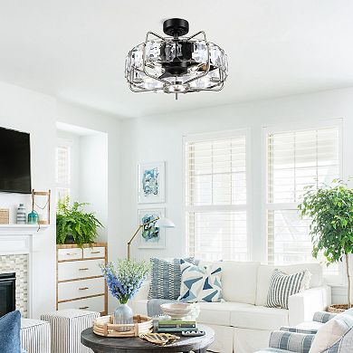 23" Modern 3-Blade Crystal Caged Chandelier Ceiling Fan with Remote