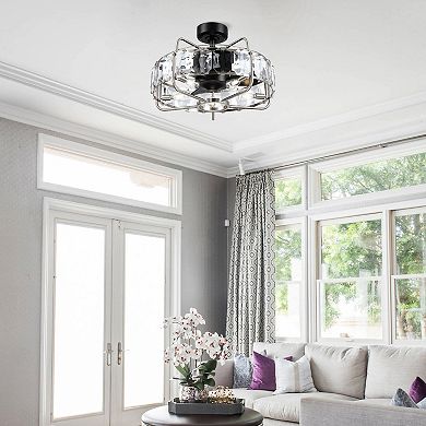 23" Modern 3-Blade Crystal Caged Chandelier Ceiling Fan with Remote