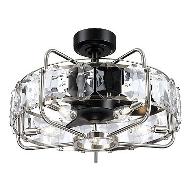 23" Modern 3-Blade Crystal Caged Chandelier Ceiling Fan with Remote