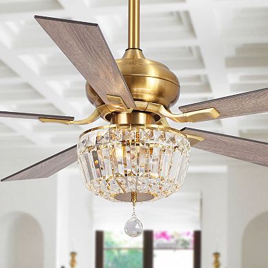 Parrot Uncle 52" Modern Gold Wood 5-Blade Crystal Ceiling Fan with Remote and Light Kit