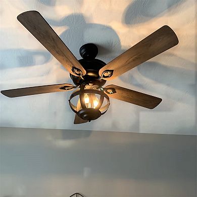 50" Industrial Wooden 5-Blade Ceiling Fan with Light Kit and Remote
