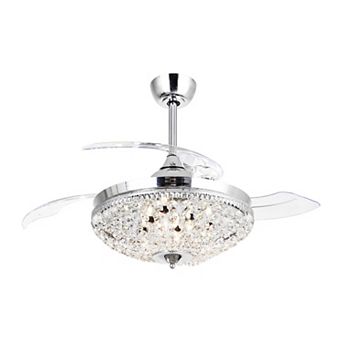 42" Modern Chrome 6-light Chandelier Crystal Ceiling Fan with Remote