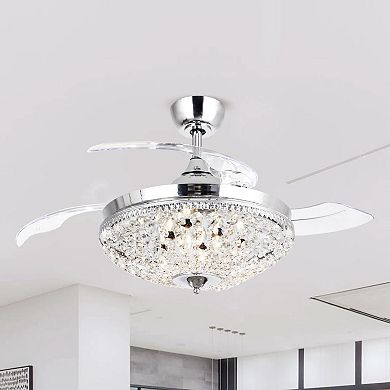 42" Modern Chrome 6-light Chandelier Crystal Ceiling Fan with Remote