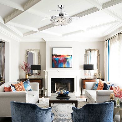 42" Modern Chrome 6-light Chandelier Crystal Ceiling Fan with Remote