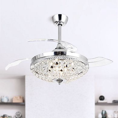 42" Modern Chrome 6-light Chandelier Crystal Ceiling Fan with Remote