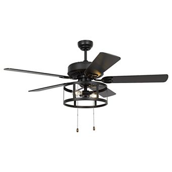 52" Industrial Black Wood 5 Blades Indoor Ceiling Fan with Pull Chain