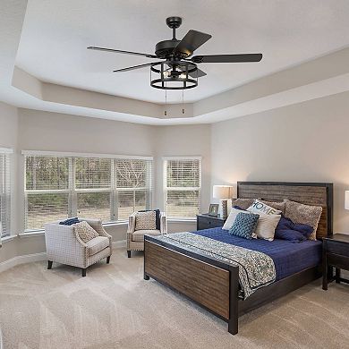 52" Industrial Black Wood 5 Blades Indoor Ceiling Fan with Pull Chain