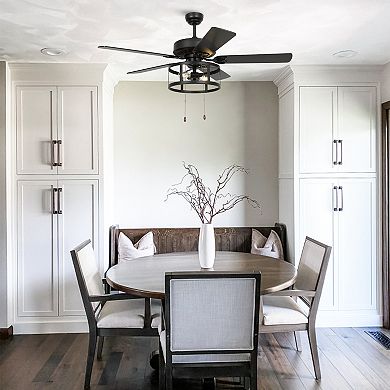 52" Industrial Black Wood 5 Blades Indoor Ceiling Fan with Pull Chain