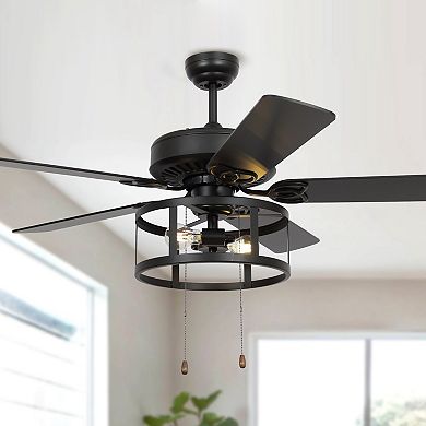52" Industrial Black Wood 5 Blades Indoor Ceiling Fan with Pull Chain