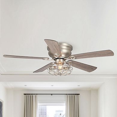 48" Industrial Wood 5-Blade Low Profile Ceiling Fan with Light Kit and Remote