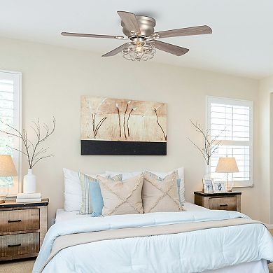 48" Industrial Wood 5-Blade Low Profile Ceiling Fan with Light Kit and Remote