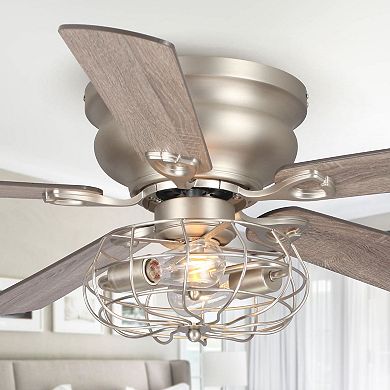 48" Industrial Wood 5-Blade Low Profile Ceiling Fan with Light Kit and Remote