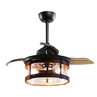 36" Industrial Retractable 3-Blade Ceiling Fan Chandelier with Remote