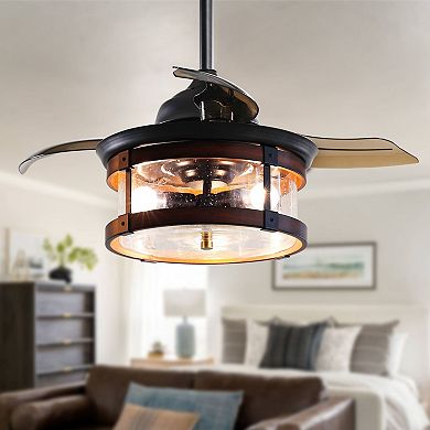 36" Industrial Retractable 3-Blade Ceiling Fan Chandelier with Remote