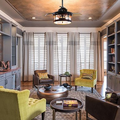 36" Industrial Retractable 3-Blade Ceiling Fan Chandelier with Remote