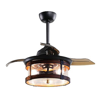 36" Industrial Retractable 3-Blade Ceiling Fan Chandelier with Remote