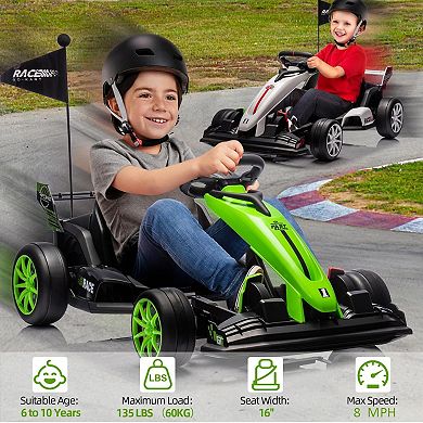 Ride On Go Kart for Kids, 24V 7Ah Battery Two 200W Motors, 8MPH Fast Drifting Circling Car