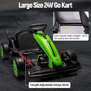 Ride On Go Kart for Kids, 24V 7Ah Battery Two 200W Motors, 8MPH Fast Drifting Circling Car