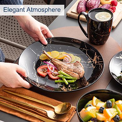 16-pcs Porcelain Dining Set for 4, incl. Dinner, Dessert, Bowls, Mugs