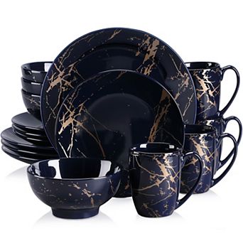 16 pc Porcelain Dining Set for 4, incl. Dinner, Dessert, Bowls, Mugs
