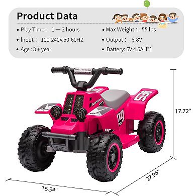 ATV for Kids, 6V Battery Powered Toddler 4 Wheeler w/Music, Light, 1.5mph Max Speed