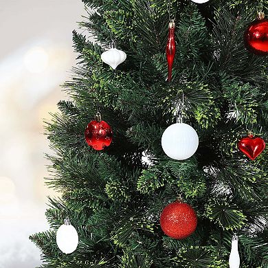 72 pcs Christmas Balls Ornaments, 2.4" 1.6" 1.4" Multi-Styles Hanging Balls, Red White