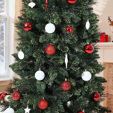 72 pcs Christmas Balls Ornaments, 2.4" 1.6" 1.4" Multi-Styles Hanging Balls, Red White