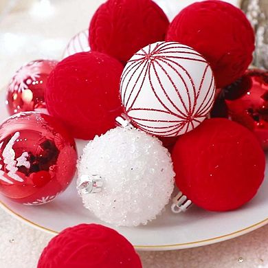 25PCS Christmas Ball Ornaments, 2.36In Multi-styles Christmas Tree Hanging Decorations, Red White