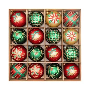 16 ct Christmas Ball Ornaments, 2.36"/6cm Christmas Baubles Set, Wine Red Gold