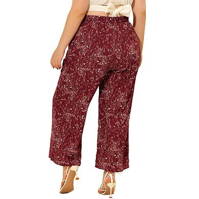 Women's Plus Size 2 Piece Resort Set, V Neck Ruffle Flowy Tunic Blouses and Casual Wide Leg Pants