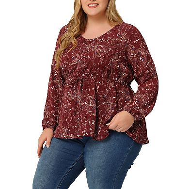 Women's Plus Size 2 Piece Resort Set, V Neck Ruffle Flowy Tunic Blouses and Casual Wide Leg Pants