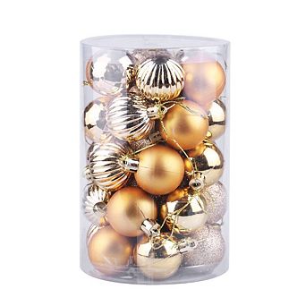 34 ct Shatterproof Christmas Ball Ornament Set, 4cm Mini Size Xmas Tree Hanging Ornaments, Gold