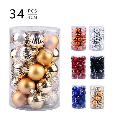 34ct Shatterproof Christmas Ball Ornament Set, 4cm Mini Size Xmas Tree Hanging Ornaments, Gold
