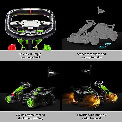 24V Go Kart for Kids, Electric Drift Kart Car with Adjustable Seat, Outdoor Ride On Toy