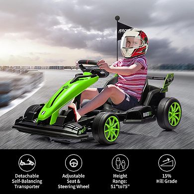 24V Go Kart for Kids, Electric Drift Kart Car with Adjustable Seat, Outdoor Ride On Toy