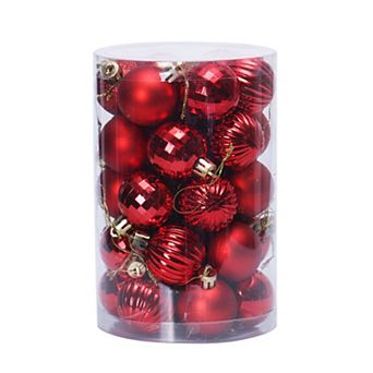 34 ct Shatterproof Christmas Ball Ornament Set, 4cm Mini Size Xmas Tree Hanging Ornaments, Red
