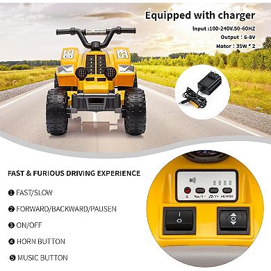 ATV for Kids, 6V Battery Powered Toddler 4 Wheeler w/Music, Light, 1.5mph Max Speed