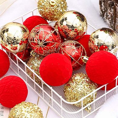 25PCS Christmas Ball Ornaments, 2.36In Multi-styles Christmas Tree Hanging Decorations, Red Gold