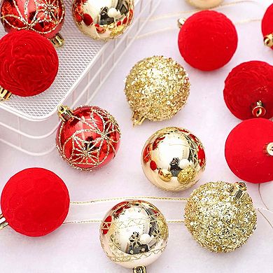 25PCS Christmas Ball Ornaments, 2.36In Multi-styles Christmas Tree Hanging Decorations, Red Gold