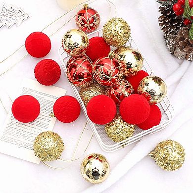 25PCS Christmas Ball Ornaments, 2.36In Multi-styles Christmas Tree Hanging Decorations, Red Gold