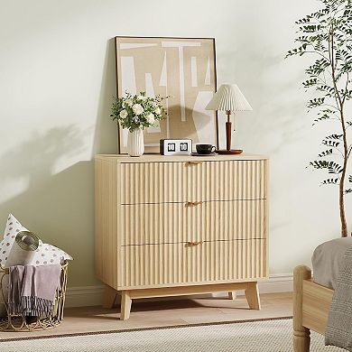 Garvee 3 Drawer Dresser, 32 Inch Tall Mid Century Modern Dresser Drawers